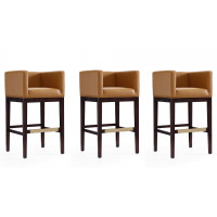 Manhattan Comfort 3-BS012-CL Kingsley 38 in. Camel and Dark Walnut Beech Wood Barstool (Set of 3)